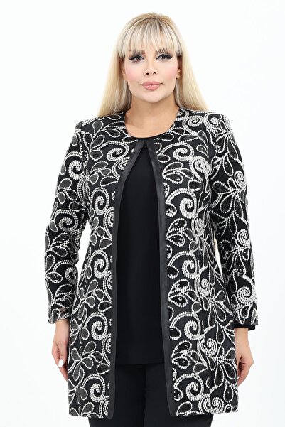 Ladies First Büyük Beden 4074 Siyah Ceket+Bluz Takım