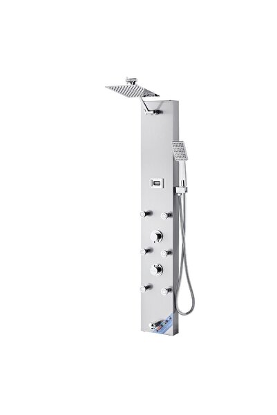OMS Panou dus hidromasaj, Inox 4 in 1, Led, 6 jeturi masaj, cap cu unghi regl...