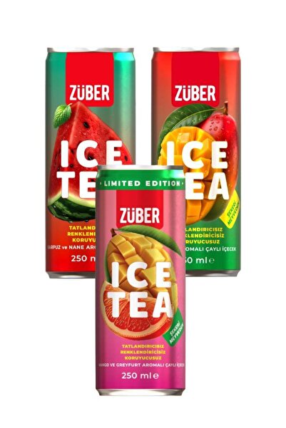 Züber Ice Tea Yepyeni Soğuk Çay Deneme Paketi 250ml x 3 Adet (Mango, Karpuz&N...