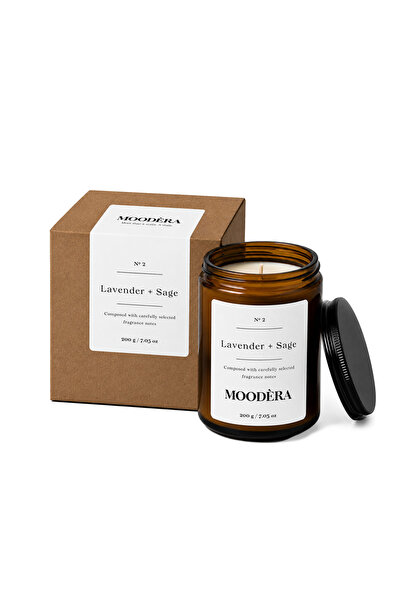 MOODÈRA Lavender + Sage Kokulu Mum, %10 Koku Esansı, Soya ve Parafin Mum Karışımı, 220 g, Kutulu