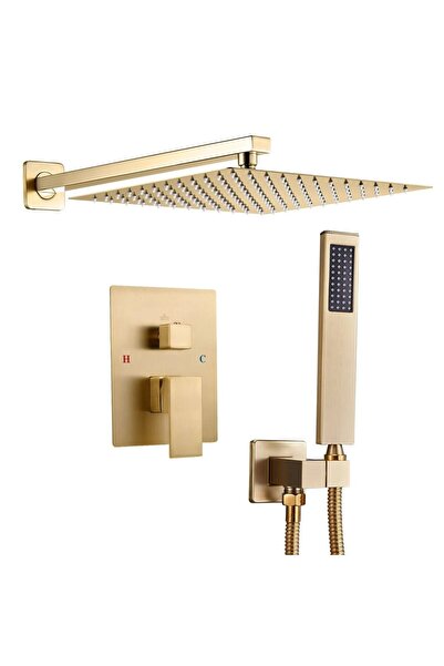 OMS Set de dus, Montaj incastrat, Inox, Auriu, Cap dus patrat 30 cm, Dimensiu...