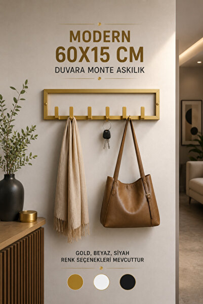 Havare Metal 60x15 cm Duvara Monte Metal Askılık 6 Askılı Modern Duvar Askısı...