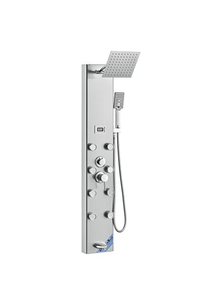 OMS Panou dus cu hidromasaj, Inox Argintiu, 5 in 1, Afisaj si lumina Led, 134...