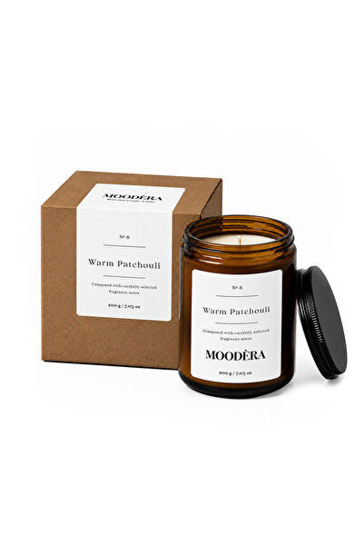 MOODÈRA Patchouli Kokulu Mum, %10 Koku Esansı, Soya ve Parafin Mum Karışımı, 220 g, Kutulu