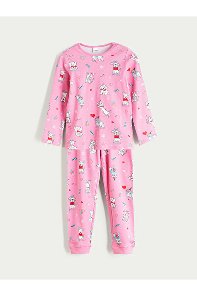 LC Waikiki Set de pijamale pentru fete cu guler rotund, cu tematică de Anul Nou