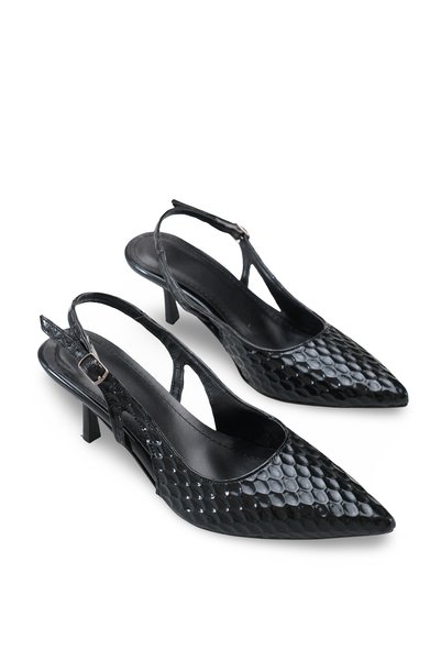 Riccon Carina Aria Women's Pointed Toe Open Back Thin Heeled Shoes 0012301 3D Printed Black