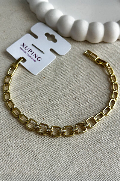 Modacaprea Xuping 14K Kare Taşlı Zincir Kadın Bileklik 17+2 cm | Kararmaz Kad...