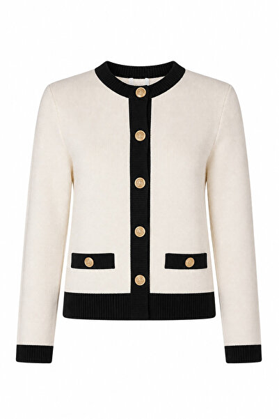 Özge Özgenç Gold Buttoned Ornamental Pocket Cardigan
