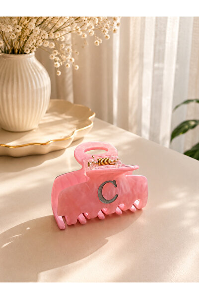 Lilith Takı Pink Letter C Hair Clip – Stylish Women's Hair Clip with Marble P...