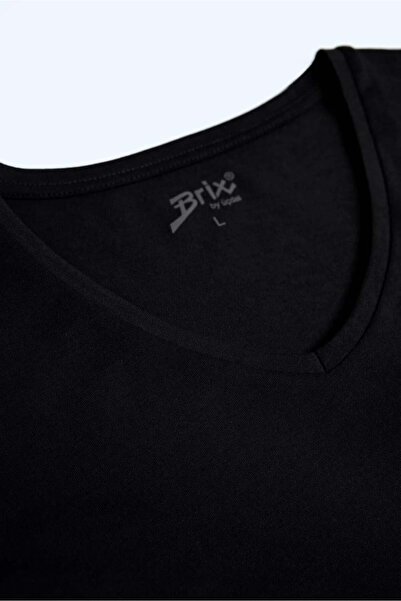 Brix Tricou de bază pentru bărbați, cu decolteu în V, din elastan, negru