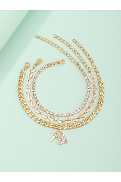 Take Two By Styli Pack of 3 - Girls Gold-Tone Chain Bracelets with Rhinestone...