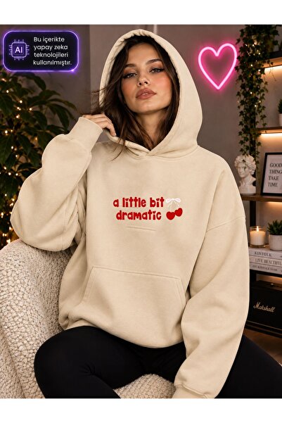 caddekombin Women's a Little Bit Dramatic Cherry Printed Hooded Kangaroo Pock...