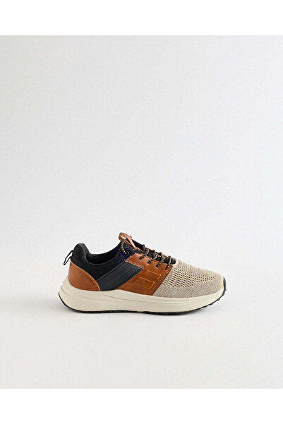 REDTAG Boys Beige Material Block Low Top Sneakers