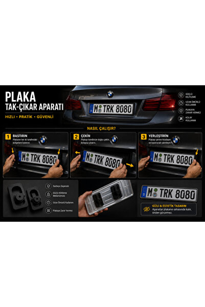 Brk Robotics Design Araç Plaka Tak-Çıkar Aparatı 1 Plakalık Set (2 adet)