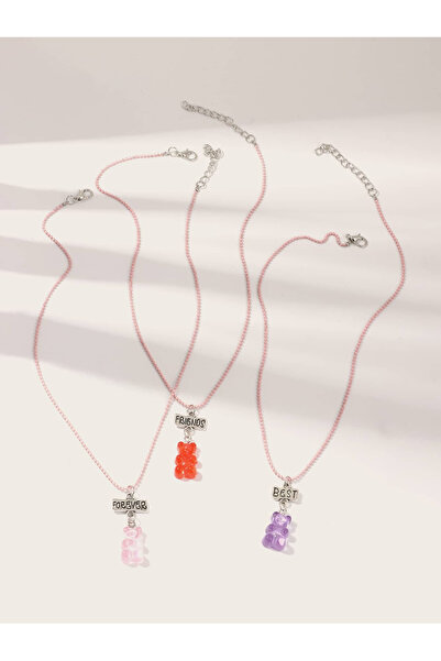 Take Two By Styli Pack of 3 - Girls Multi-Color Gummy Bear Pendant Necklaces
