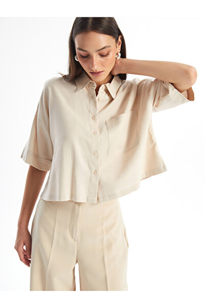 LC Waikiki Plain Oversize Crop Linen Blend Women's Shirt