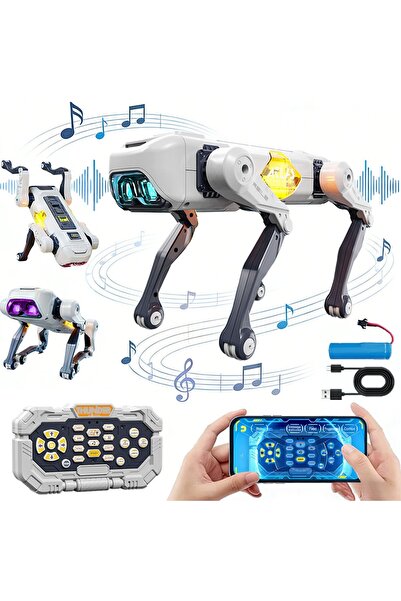 DealsReall Robot Câine Inteligent Interactiv – Gri-Argintiu, 1200mAh, Telecom...