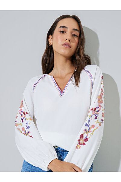 Take Two By Styli White Embroidered Long Sleeve Top