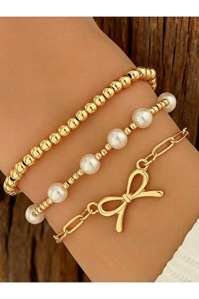 Take Two By Styli Pack of 3 - Gold Tone Faux Pearl Bracelet