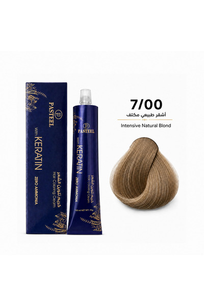 pasteel صبغة بالكيراتين بدون أمونيا بدرجة 7/00 أشقر مكثف، لون متجانس بحجم 100...