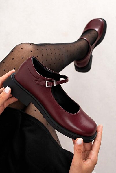 dabab shoes Berlin Women's Burgundy Leather Mary Jane Round Toe 2 cm Thick So...