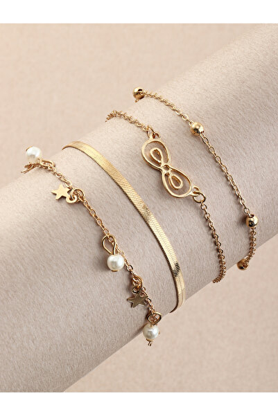 Take Two By Styli Pack of 4 - Gold Tone Star and Pearl Charm Bracelet