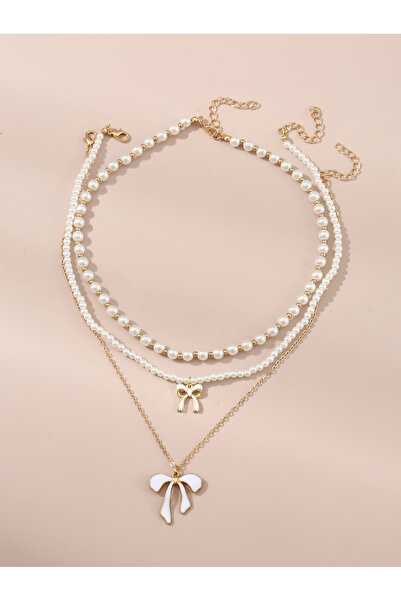 Take Two By Styli Pack of 3 - Girls Pearl and Bowknot Necklaces