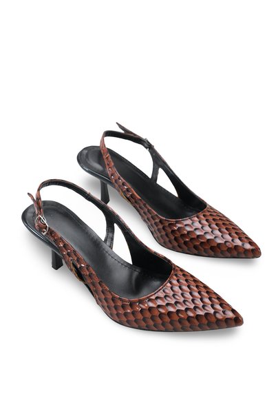Riccon Carina Aria Women's Pointed Toe Open Back Thin Heeled Shoes 0012301 3D Printed Brown