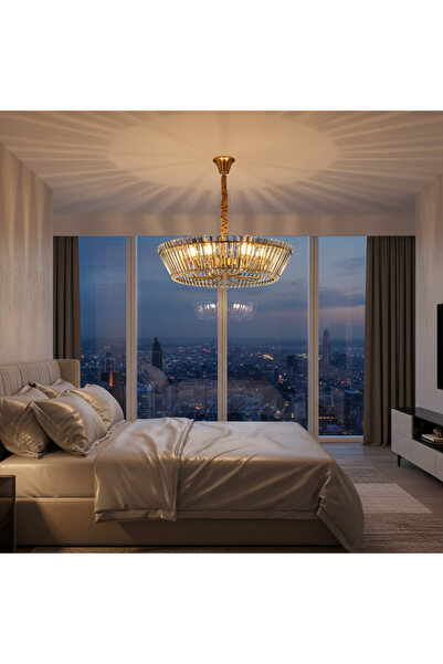 Danube Home Maeve 8 Lights Modern Crystal Chandelier 60cm - Gold, Bedroom Cha...