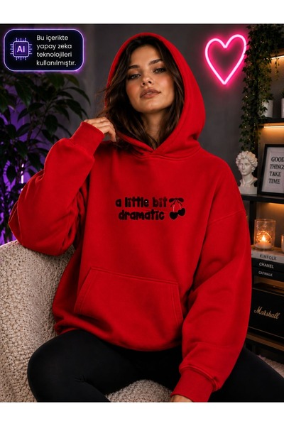 caddekombin Women's a Little Bit Dramatic Cherry Printed Hooded Kangaroo Pock...