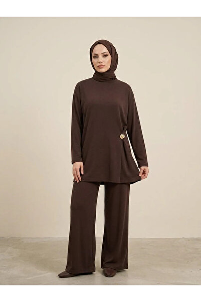 Generic Brand Brooch Detail Trouser Suit - Brown