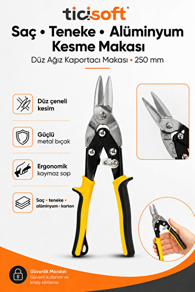 Ticisoft 250 mm Düz Ağız Sac Kesme Makası Teneke Alüminyum Karton Kaportacı M...