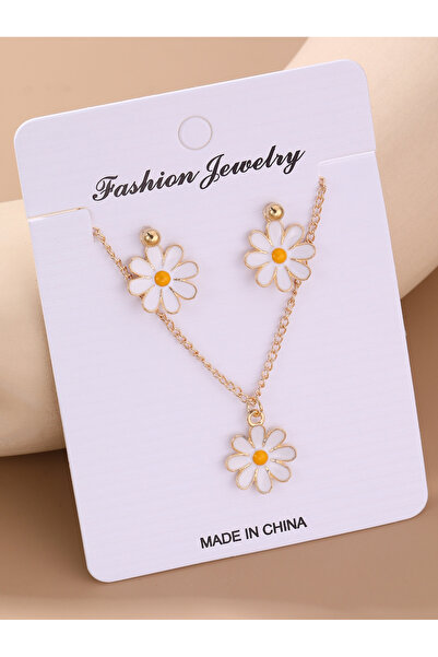 Take Two By Styli Girls White Daisy Flower Pendant Necklace and Earrings Set