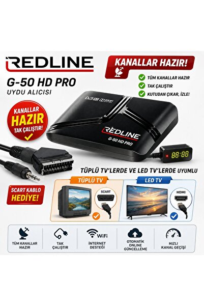 Redline G-50 HD Pro Full HD Uydu Alıcısı TKGS WiFi YouTube 5000 Kanal Tak Çalıştır Tüplü ve LED TV
