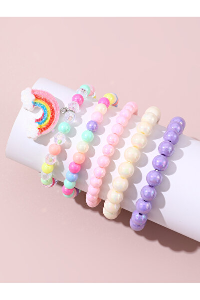 Take Two By Styli Pack of 5 - Girls Multi-Color Pastel Beaded Bracelets with ...