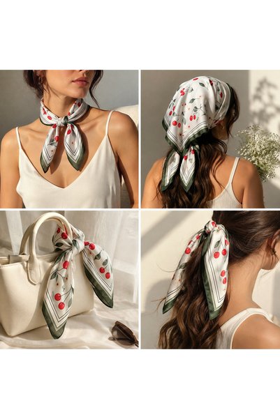IŞIKTAŞ COLLECTİON Cherry Garden Pattern Scarf Bandana 50*50 cm