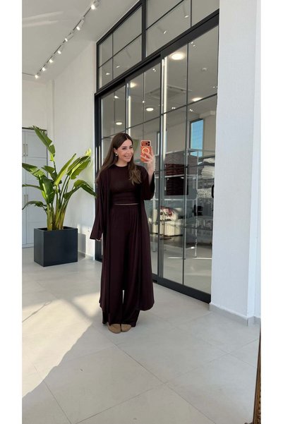 elifteke Üçlü Rahat Takım Kahverengi