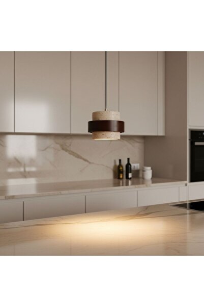 Danube Home Elora Travertine Pendant Lamp 2m Adjustable Length- White Brown, ...