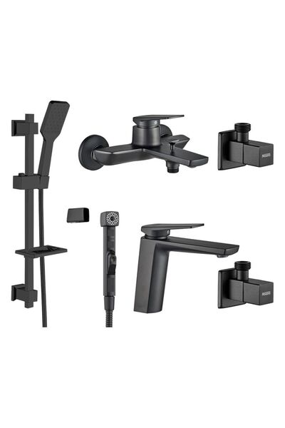 Milano Yana Collection - 6 Pieces Set - Basin+Bath+Shattaf+2Pc Angle Valve Ki...