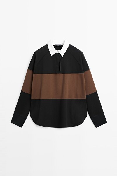 Massimo Dutti %100 pamuklu geniş çizgili polo yaka üst