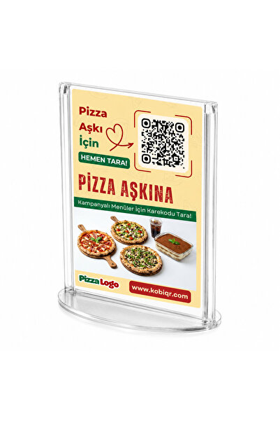 Pizza QR Menü Standı – Oval | A6 (10×15 cm)