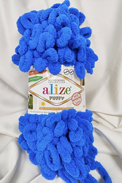 Alize Puffy Saks Fir tricotat manual albastru 100gr. 9mt. (Pachet de 5) - Cul...