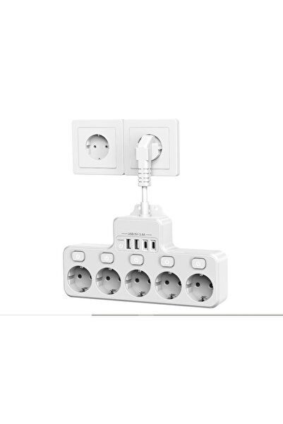 zerzembe Beş Priz Bağımsız Anahtar 5 Soket ve 4 USB şarj Cihazıyla,Anahtarlı ...