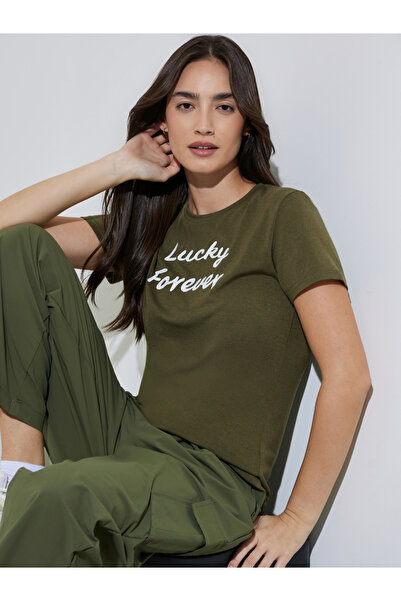 Styli Olive Slogan Print Regular Fit T-shirt