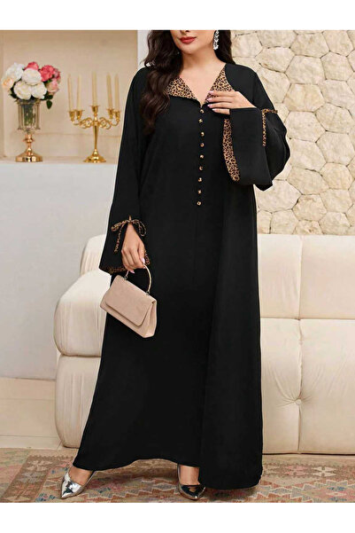 Take Two By Styli Plus Size Black Leopard Print Jalabiya