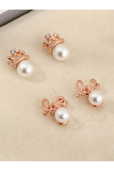 Take Two By Styli Girls Set of 2 - Faux Pearl Crown Stud Earrings