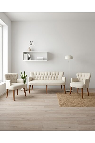 Azra Mobilya Roma 3+1+1 Keten Kumaş Balkon Ofis Çay Seti Bekleme Koltuk Takım...