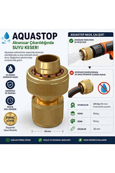 Altınkayaticaret Pirinç Aquastop Hortum Konnektörü 3/4" Su Kesici Hızlı Bağla...
