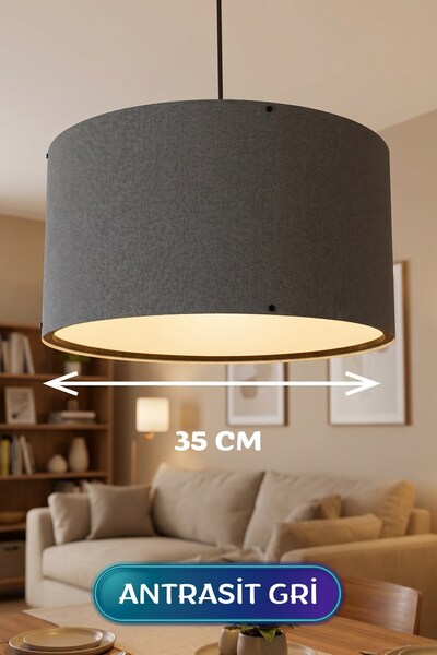Cetiner Group Antrasit Gri Kumaş Başlıklı Sarkıt Avize 35 CM
