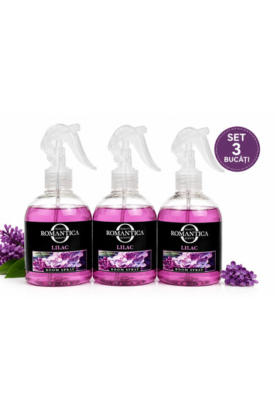 Romantica Set de 3 x Spray-uri odorizante de cameră, aromă de liliac, 500 ml,...